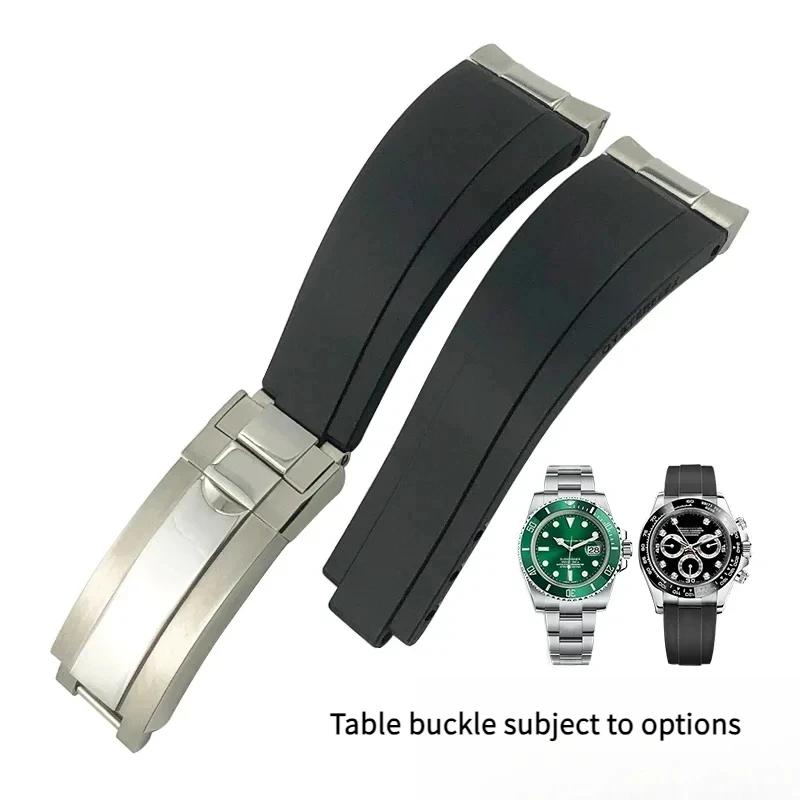 

Классический 20 мм 21 мм металлический звено изогнутый конец резиновый ремешок для часов Rolex Submariner DAYTONA Yacht-Master GMT ремешок силиконовые браслеты 20mm чёрный