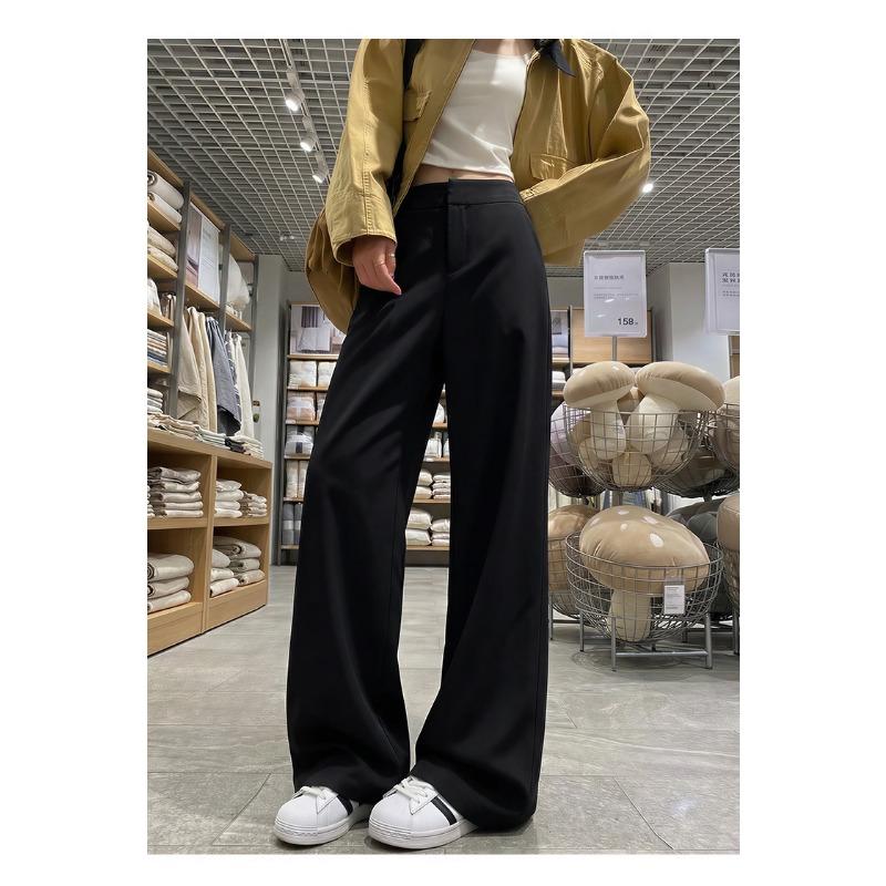 Women High Waist Wide Leg Casual Suit Trousers Petite Fit