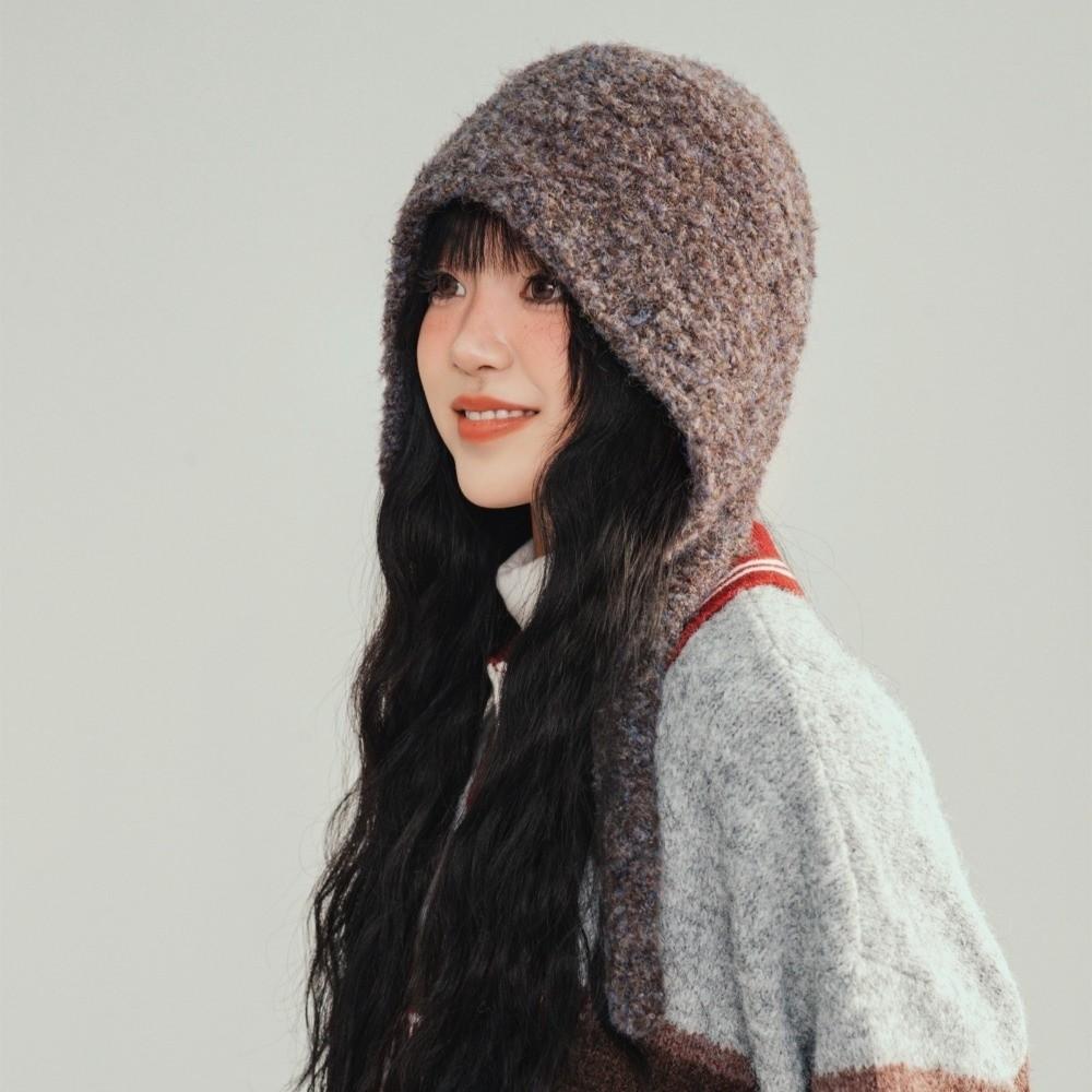 Double Side Knitted Hooded Cap Acrylic Fibers Winter Neckerchief Hat  School
