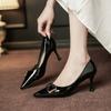 Fashion Hot selling Summer 2025 New Style Patent Leather High Heels Sharp Pointed Toe Women's Shoes Fashionable All-Match Stilettos