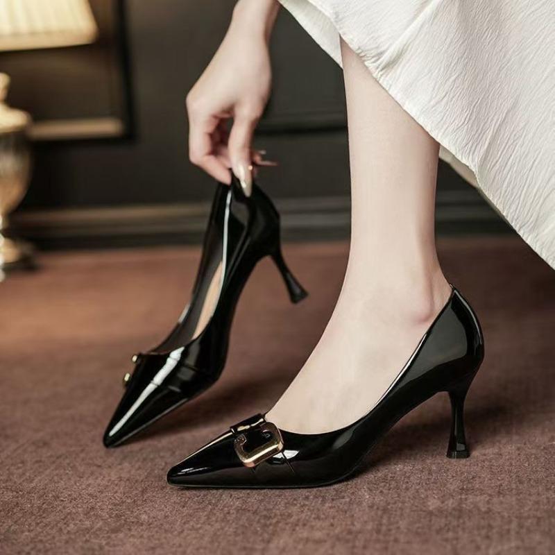 Fashion Hot selling Summer 2025 New Style Patent Leather High Heels Sharp Pointed Toe Women's Shoes Fashionable All-Match Stilettos