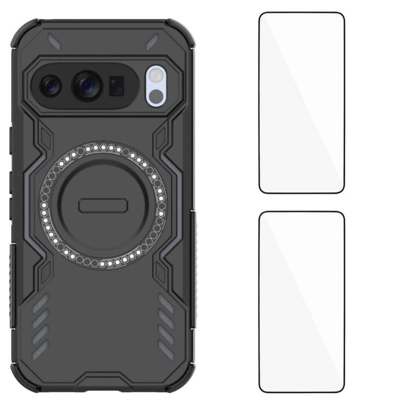 For Google Pixel 10 Pro Magnetic Case WANLONFENG DJ Series PC TPU Phone Cover with 2Pcs Tempered Glass Film