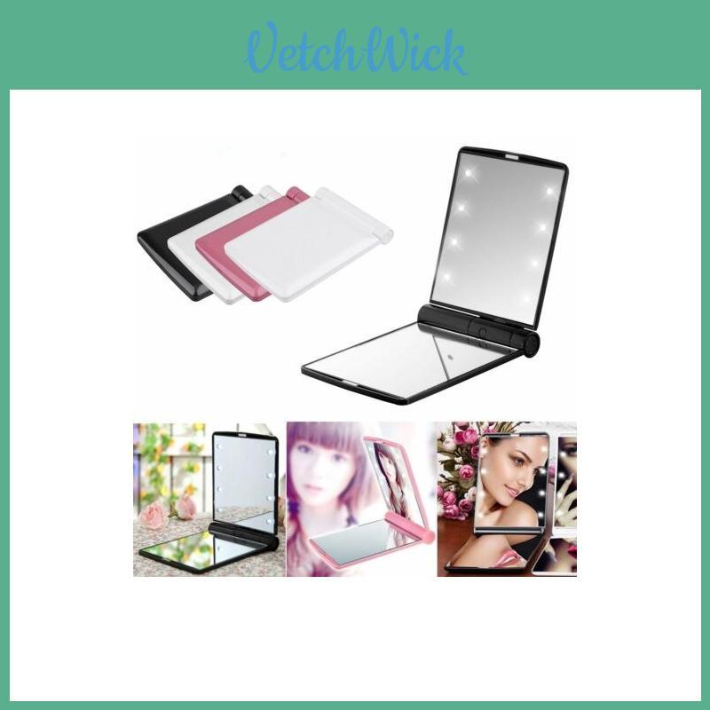 Makeup Portable Mini Cosmetic Folding Compact Pocket Mirror With 8 Led Lights