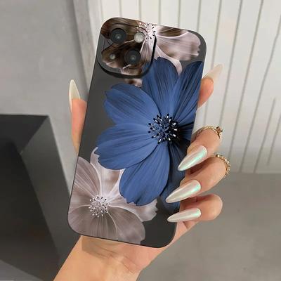 For iPhone 16 15 14 13 12 11 Pro Max Shockproof Blue Floral Pattern Phone Cover For iPhone XS XR 7 8 Plus 16 Soft Silicone Case