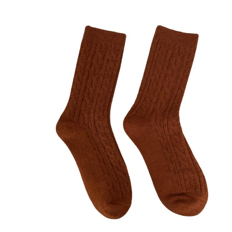 Ladies Winter Warm and Thick New Linen Pattern Solid Color Wool Tube Pile Socks