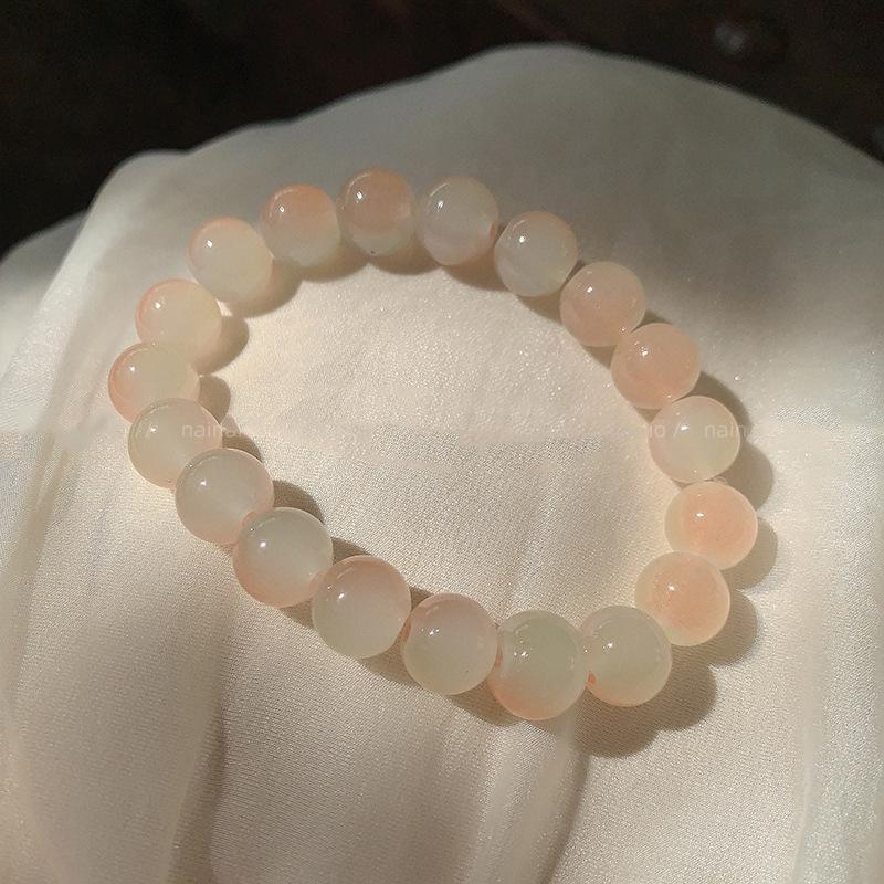 Ice White Jade Wenwan Bracelet: Soft Gradient Pink- Student Edition, Round Beads