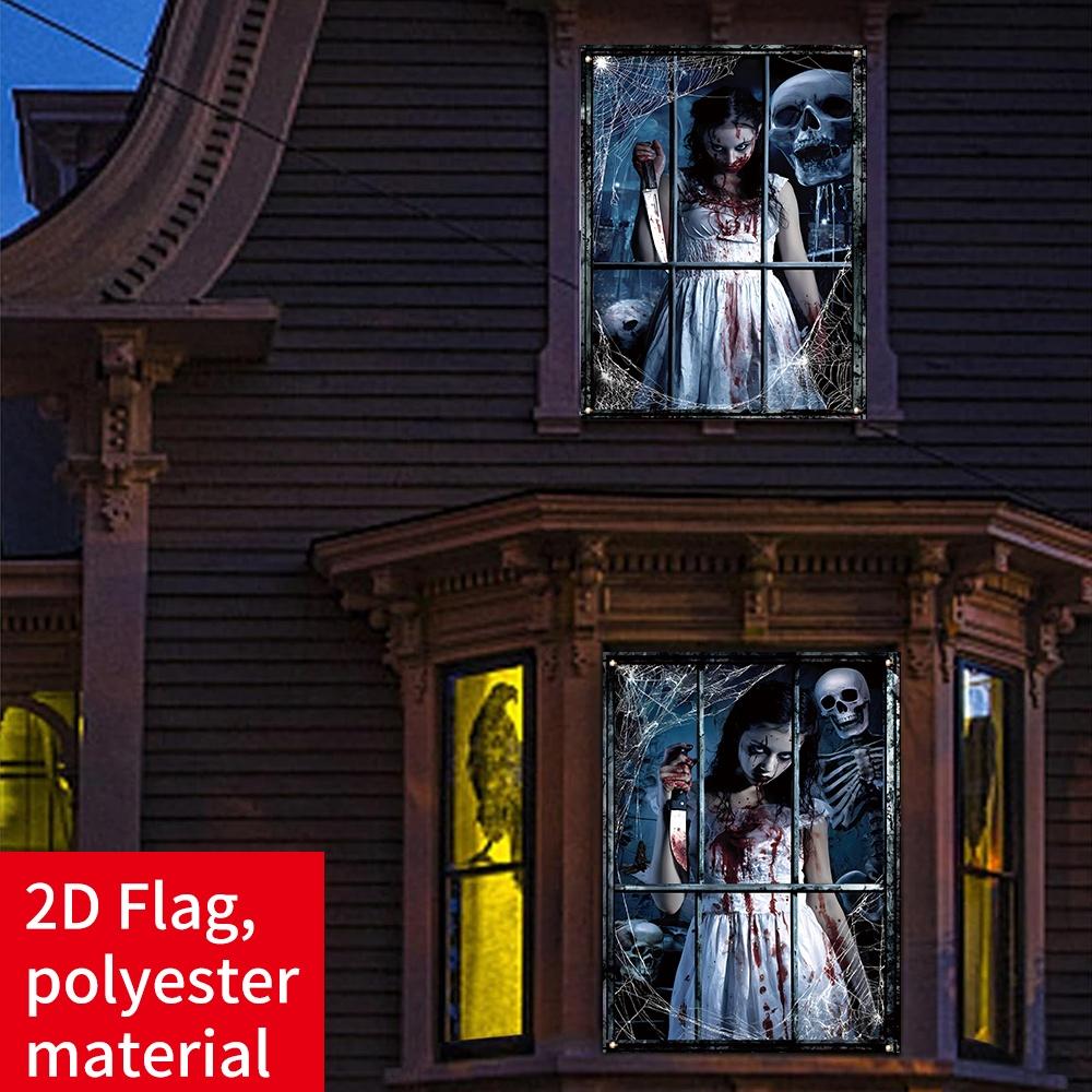 2D Banner 2 Halloween Banner Spooky For Home Indoor Outdoor Party Gift