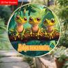 Russian Wooden Welcome Sign with Tree Frog Pattern, Unique Round Sign for Front Door, Wall Hanging Decor, Ideal Gift for Friend & Family