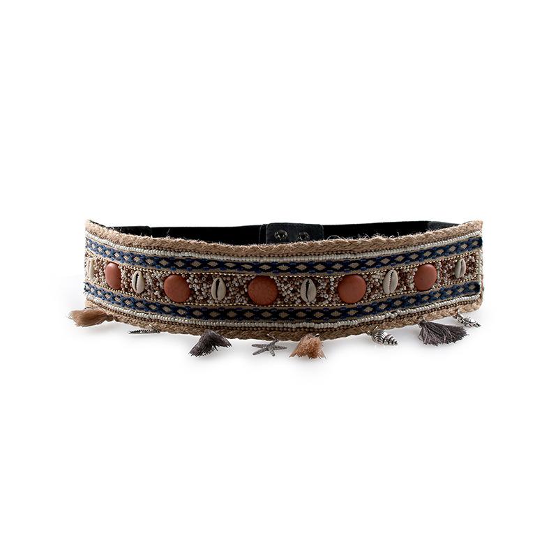 European and American Women's Shell Neptune Pearl Elastic PP Grass Hemp Rope Waist Belt Wide Waist Seal European and American Style