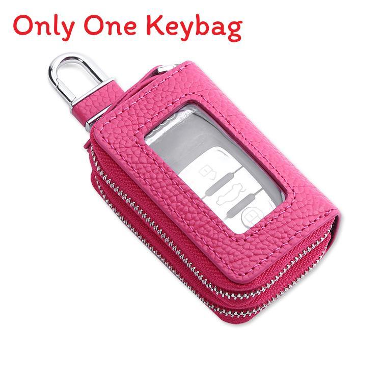 Leather Car Key Wallet With Double Zipper For Men And Women Daily Use