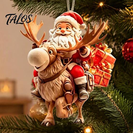 Wooden Santa Claus Decorations 8/16/24/32Pcs 2D Flat Christmas Ornaments, Riding Bicycle Hanging Rustic Tree Supplies Decor, Pendant for Home Holiday