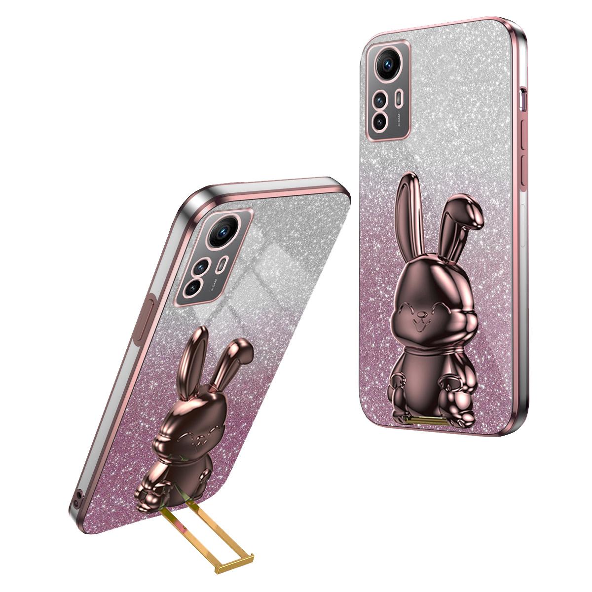 

For Xiaomi Redmi Note 12S 4G Anti-shock Phone Case Glitter Pull-out Kickstand PC+TPU Cover C