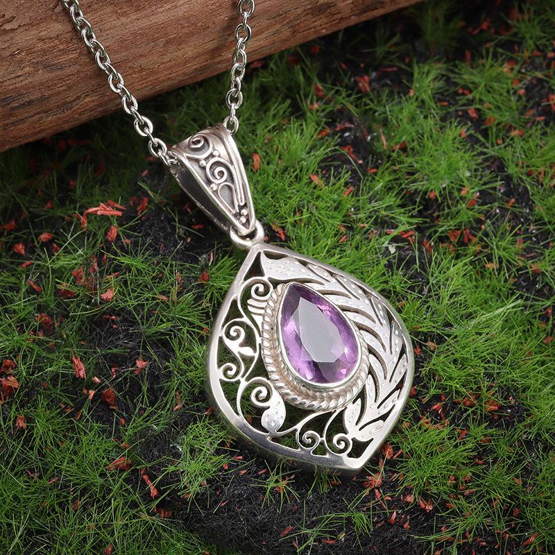 Drop-shaped Purple Gemstone Necklace, Fashionable and Versatile, Light Luxury, Popular Pendant Jewelry