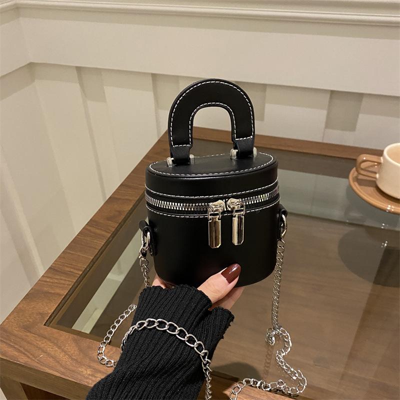 Faux Leather Bucket Bag for Women Trendy Chain Handle Crossbody Handbag
