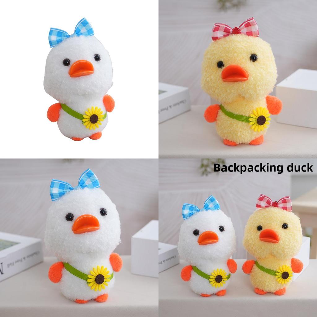 Plush Doll Duck Keychain Bag Accessories With Checkered Bow And Decor Sunflower