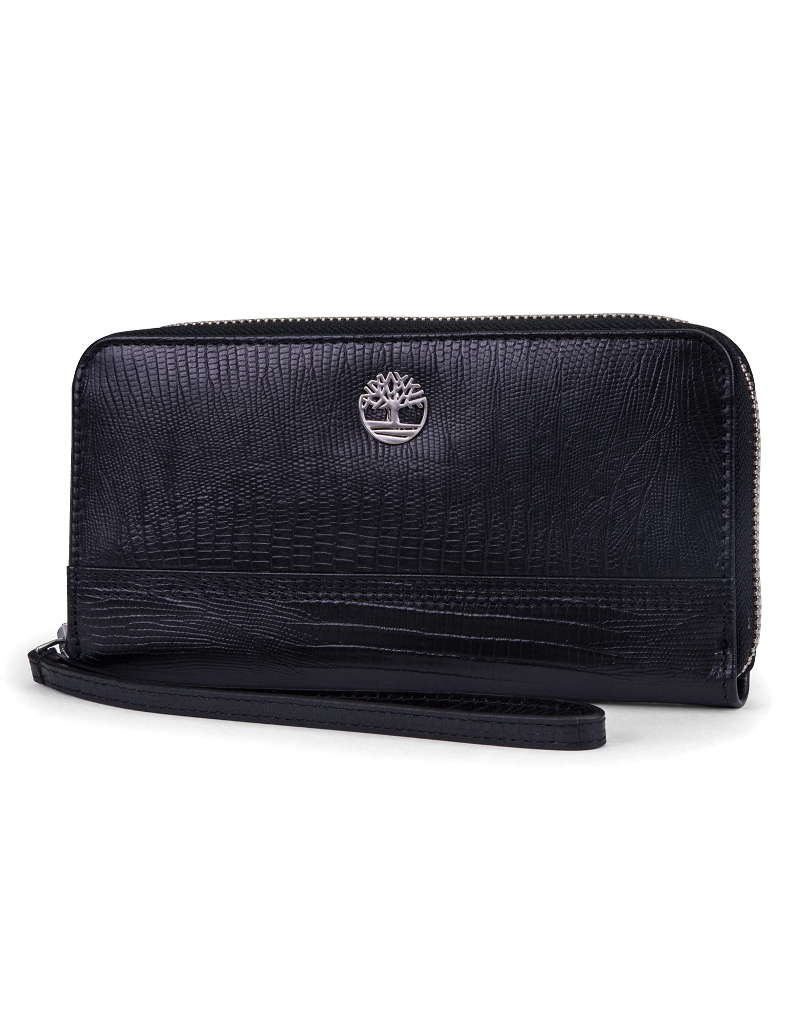 

Timberland Women s Leather RFID Zip-Around Wallet Clutch with Wristlet Strap, Black (Lizard), One Size, Free Size