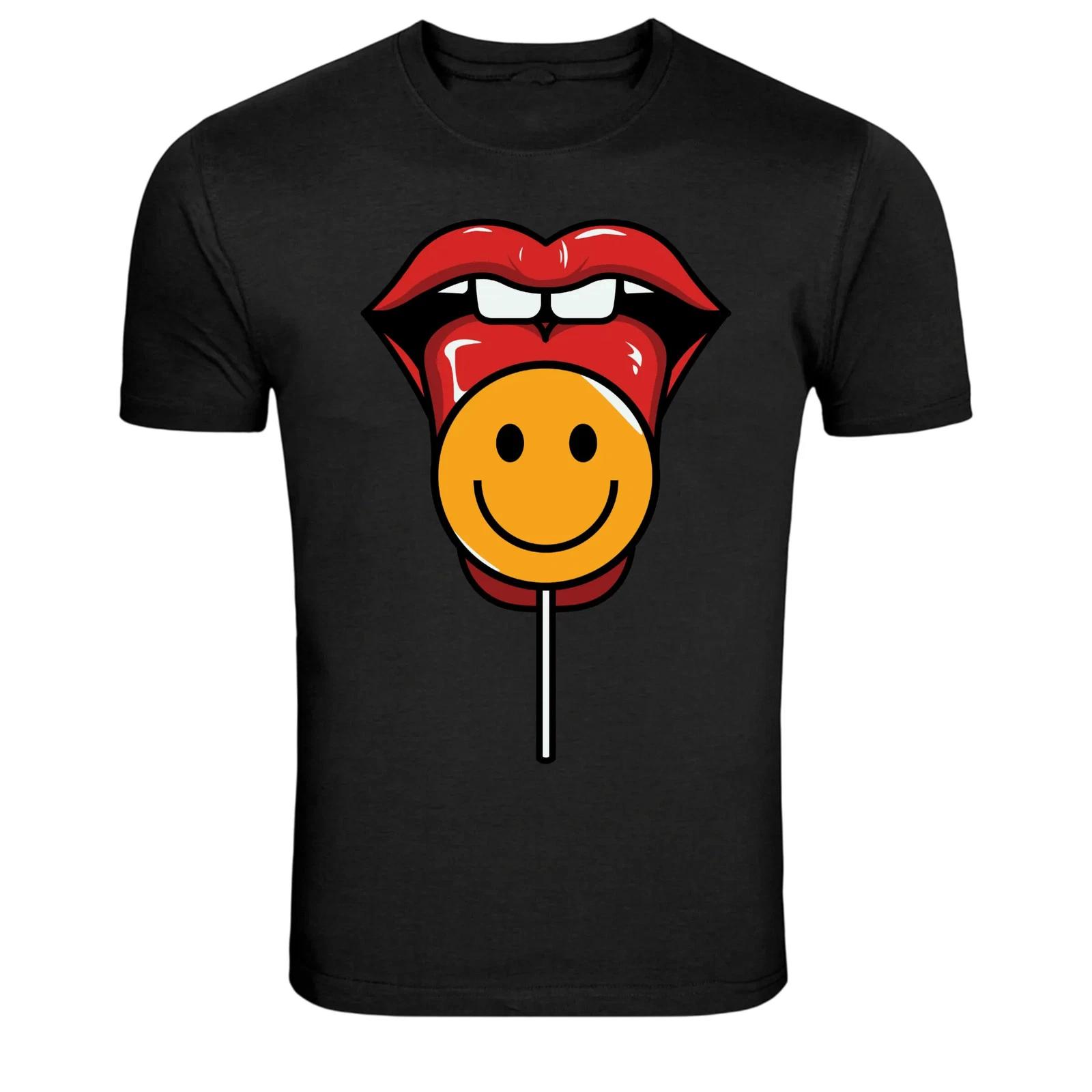 

Smiley Lollipop Tongue Lips Pop Art Funny Graphic T-Shirt M