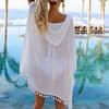 Summer Women Boho Transparent Beach Dress Bikini Cover Up Tassel Chiffon Hooded Sundress Cover-up