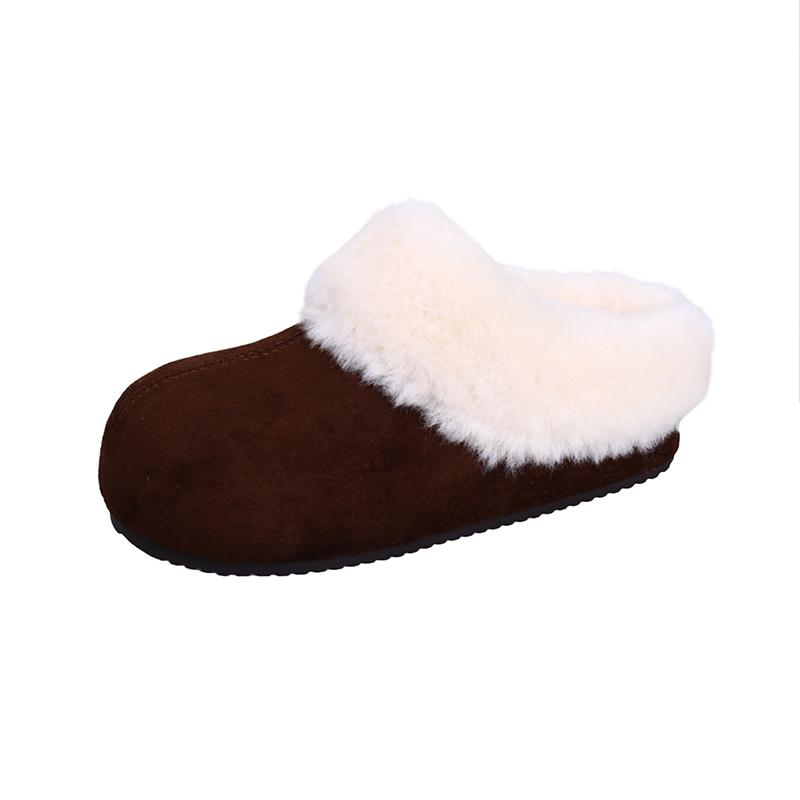 Women's Inside Heightening Low Heel Baotou Half-Drag Winter New Round Toe Scrub Fleece Warm Slippers