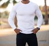 Men Casual Sports Fitness Elastic Vertical Stripe Round Neck Long Sleeve T Shirt