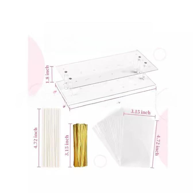 Chocolate Lollipop Silicone Mold Making Kit with Acrylic Display Stand, Candy Bags, Paper Sticks, Twist Ties - DIY Party Supplies