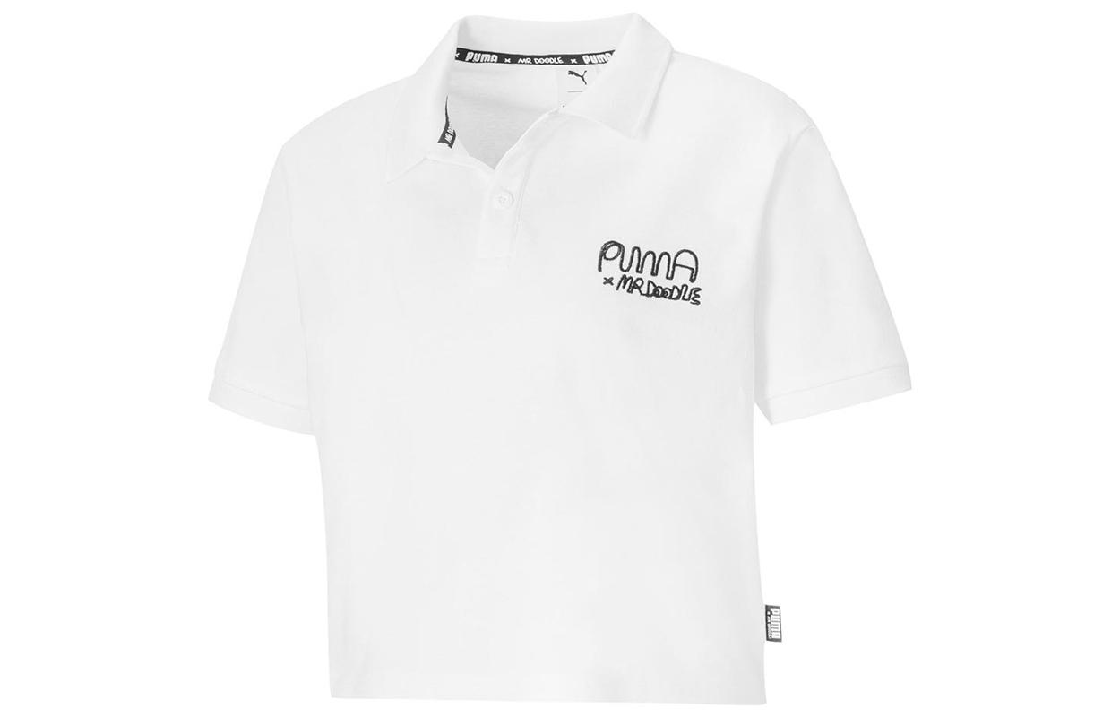 PUMA X Mr Doodle Polo Shirts Women s White Polo Collar Moderate Straight Fit 530660-02 XL