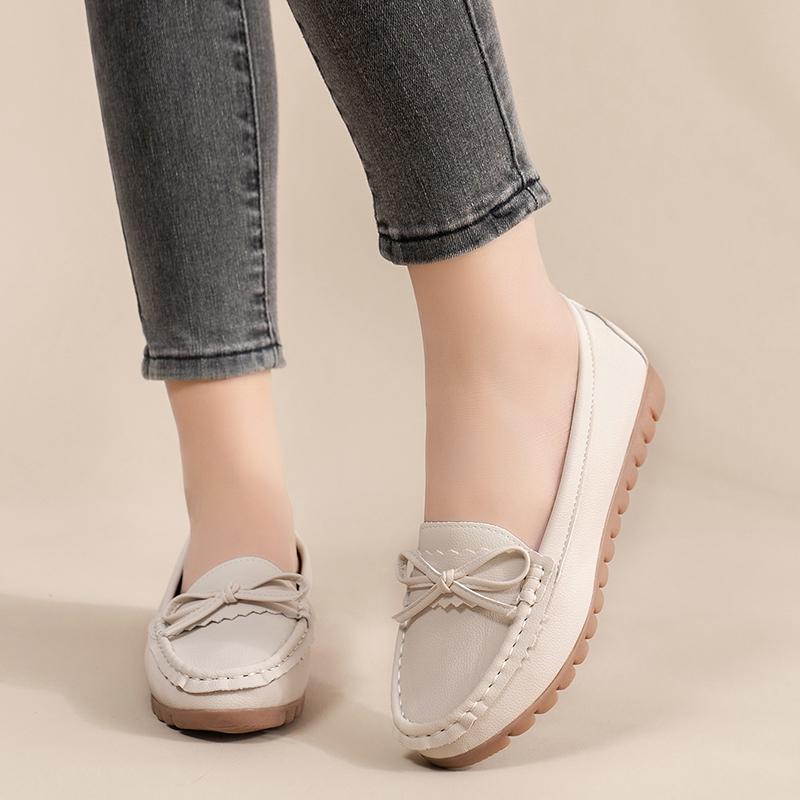 Women's Flat Shoes Autumn New Round Head Mid-mouth Butterfly Knot Soft Sole Anti-slip Wear-resistant Single Shoes