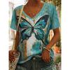 Sommer Schmetterling Libelle 3D V-Ausschnitt Bedruckt Neues Damen Top T-Shirt
