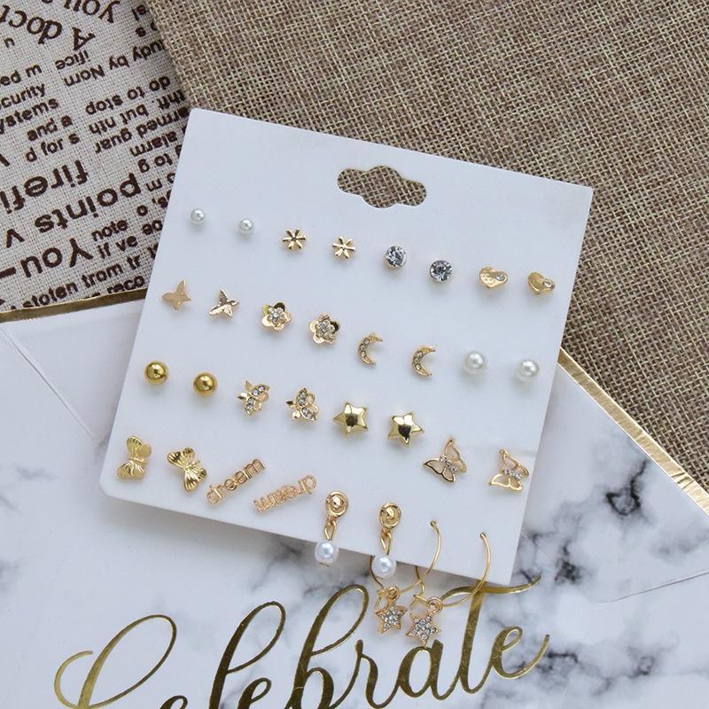 16 Ζεύγη/Σετ γυναικεία καρφωτά σκουλαρίκια Σκουλαρίκια με μαργαριτάρια για γυναίκες Κοσμήματα Bohemian Fashion Geometric Crystal Heart Stud σκουλαρίκια Νέο