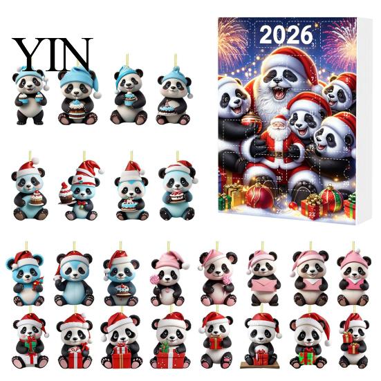 Decorative Acrylic Hanging Christmas Panda Advent Calendar, 24 Days Countdown Contains Tree Ornament Set Ornaments, Cute Decorations for Home