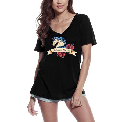 Γραφικό Γυναικείο T-Shirt με V λαιμόκοψη Πρώτο Γεννημένο Μονόκερος - Κόκκινα Τριαντάφυλλα