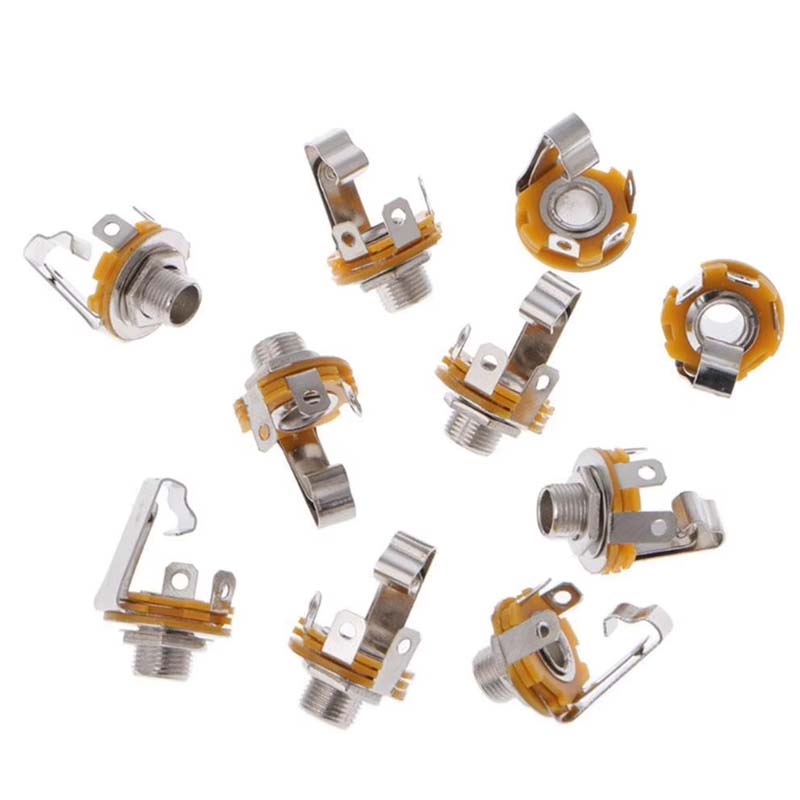 10Pcs 6.5mm Stereo Plug Jack Audio Female Connector Solder Welding Type Panel Socket Mono TS Panel Chassis Mount