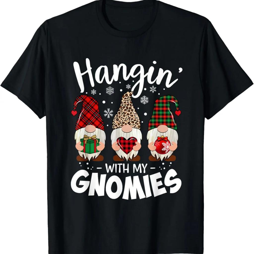 Hangin With My Gnomie Leopard Women Christmas Gnome Buffalo T-Shirt