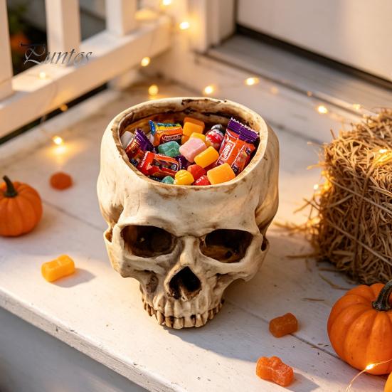 Unique Gothic Gifts Skull Planter, Resin Head Flower Pot, Halloween Candy Bowl, Spooky Beauty Store Display Props Decoration for Tabletop Home