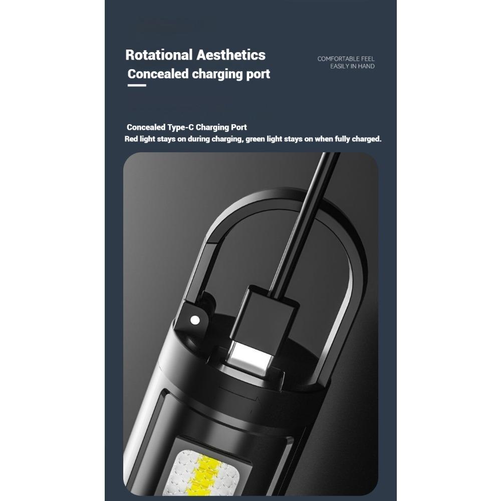 Multifunctional P50 Flashlight with Zoom, Strong Light, Telescopic Focus, Multifunctional Hole Exploration Patrol Keychain TYPE-C Charging