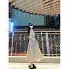 French square collar dress women's autumn feeling skirt temperament waist thin long sleeve A-shaped skirt niche long skirt