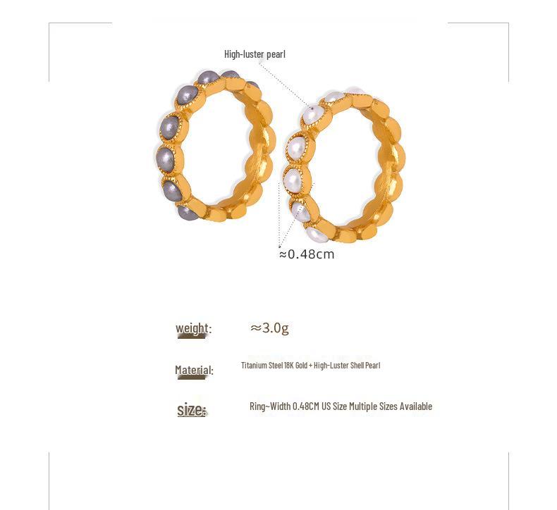 Chinese Retro Gypsophila Shell Bead Ring: Luxurious, Non-Fading Titanium Steel Jewelry for Women