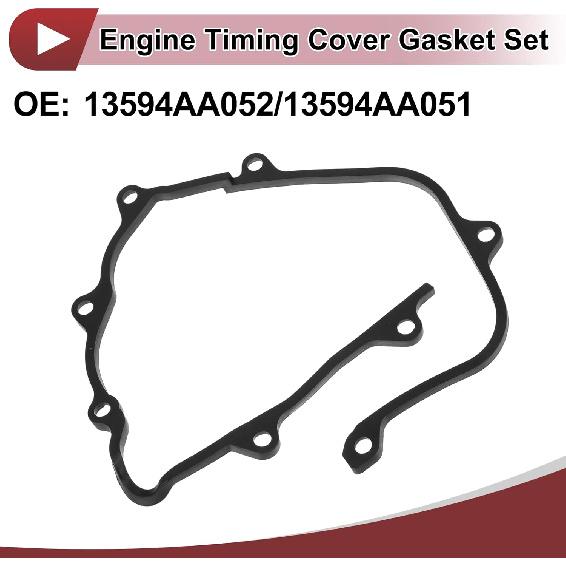 1 Pcs Car Engine Timing Cover Gasket Set for Subaru 2.2L 2.5L Chain Case Cover Gasket No.13594AA052/13594AA051 Black Rubber
