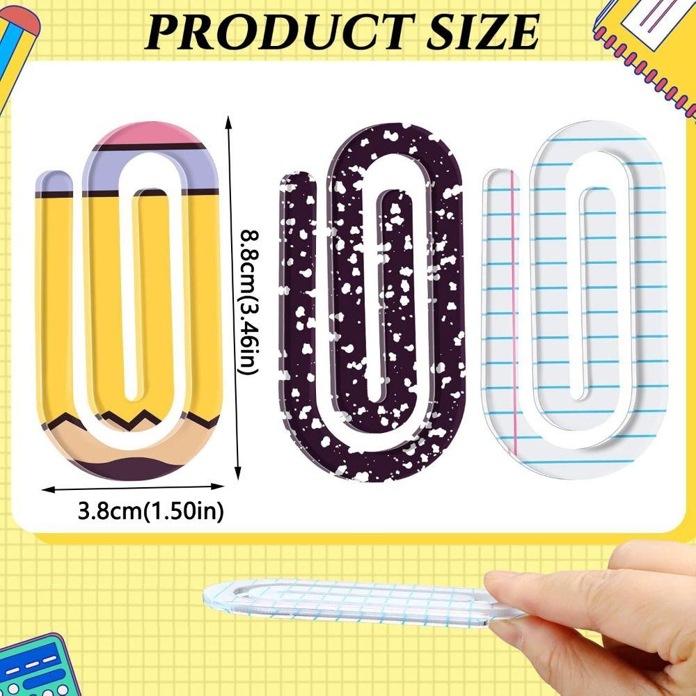 3Pcs/set Acrylic Paperclip Bookmark Classroom Theme Document Bookmark Paper Clips  Note Decor