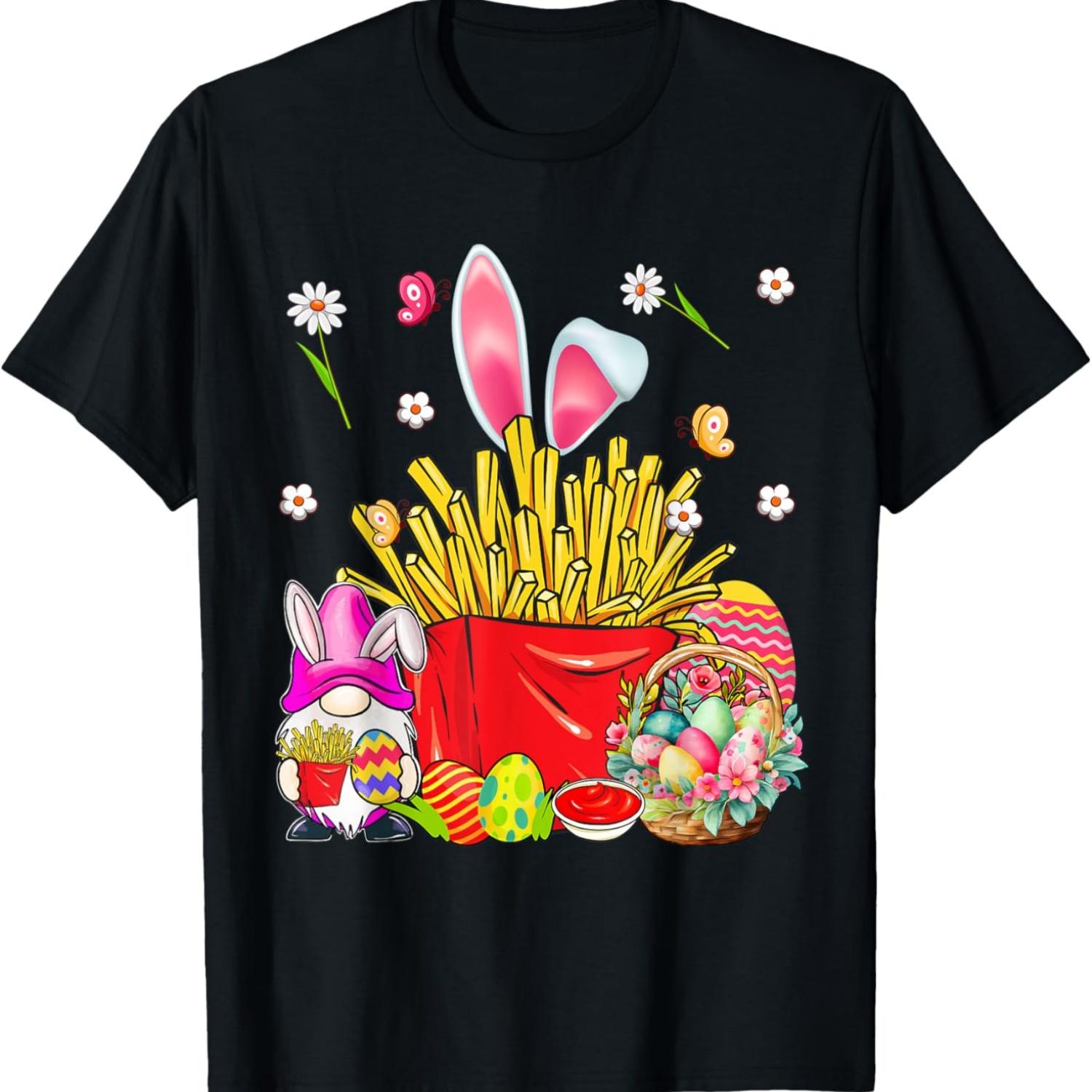 

Bunny French Fries And Gnome Eating French Fries Eggs Basket T-Shirt XXXXXL чёрный