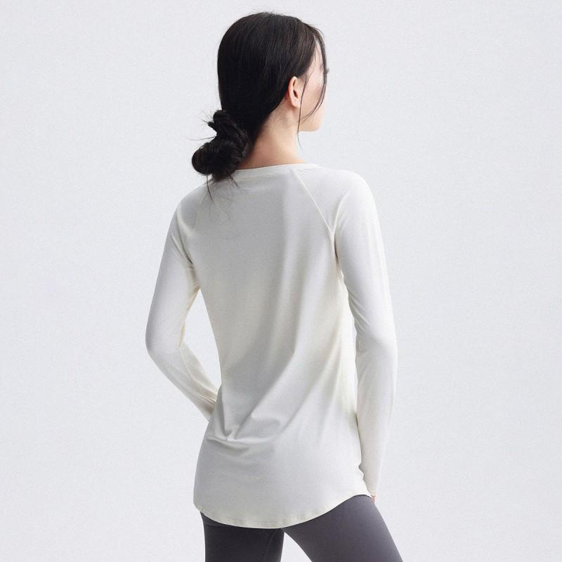 Haut de Yoga Manches Longues pour Femme Séchage Rapide Coupe Ample T-shirt d'Entraînement Course Pilates Gymnastique Fitness Longueur au-dessus des Hanches