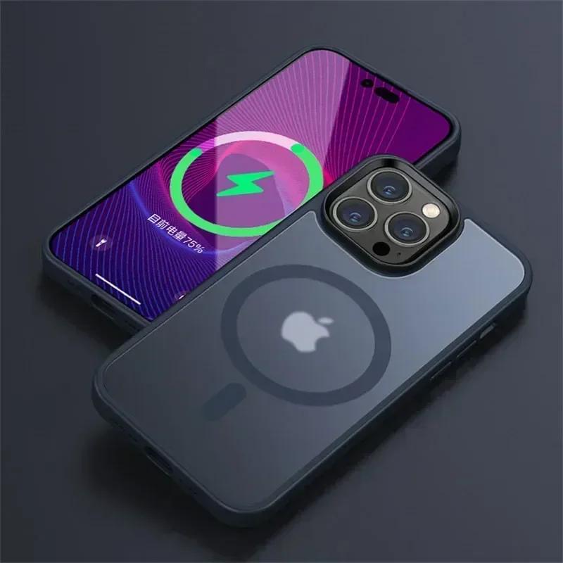 Shockproof Matte Transparent Phone Case For iPhone 17 Pro 16 13 11 12 14 15 Pro Max For Magsafe Magnetic Wireless Charging Cover