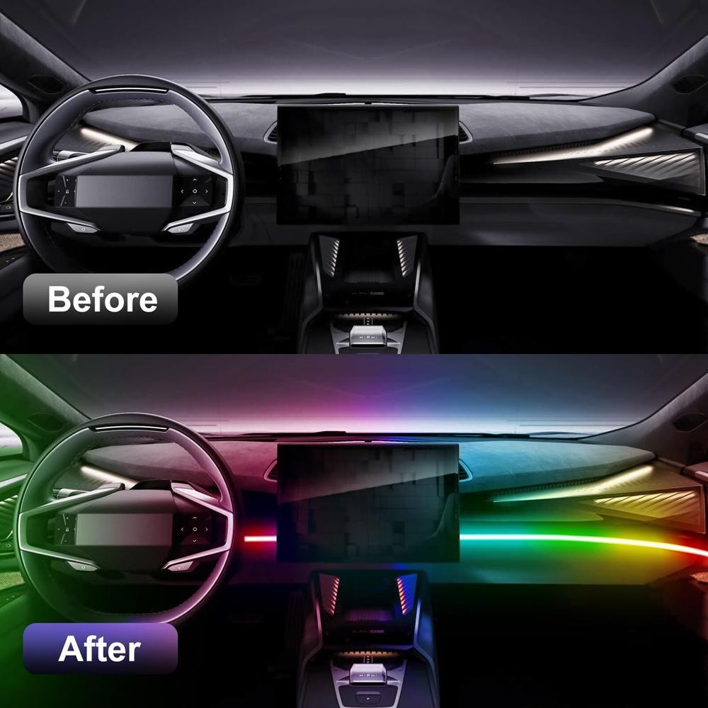 Colorful RGB Led Interior Car Lights Strip Acrylic Ambient Lights Neon Dashboard Atmosphere Backlight with USB Music Sync Rhythm