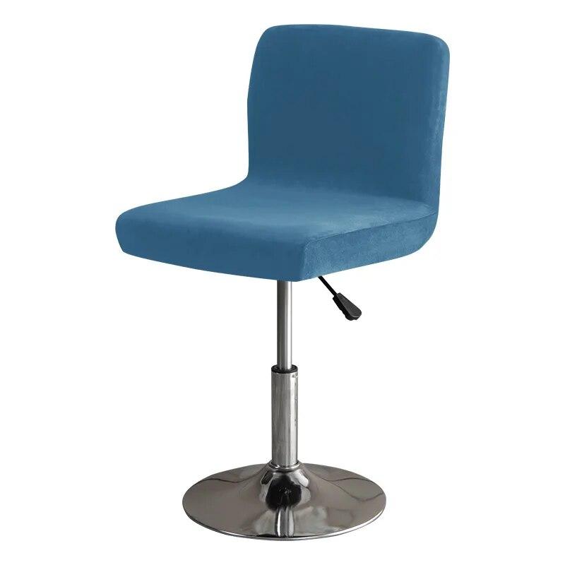 Soft Velvet Bar Stool Chair Cover Solid Stretch Rotating Chair Slipcover Elastic Low Back Office Dining Seat Protector Dark Blue