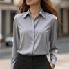 Women's Satin Shirts Elegant Plain Long Sleeve Blouse Office Lady Button-Up Shirt Top Female Lapel Neck Shirts Blouse Autumn
