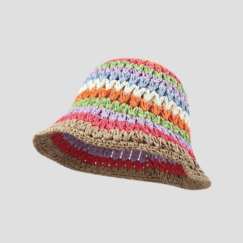 Ins Rainbow Straw Bucket Hat Women's Summer Outdoor Vacation Sun Protection Sun Hat Beach Face Small Bucket Hat