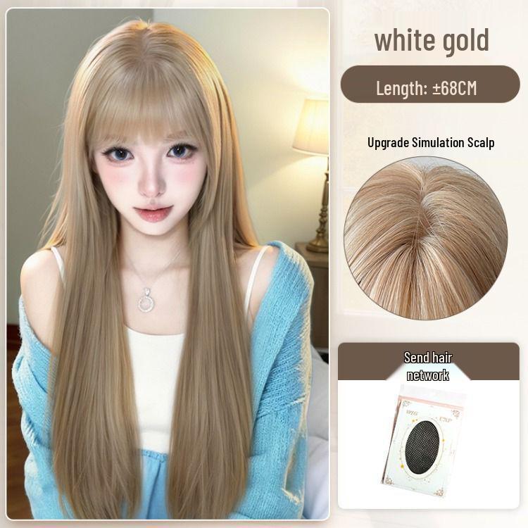 

Жіноча довга пряма біло-золота перука з чубчиком - Повне покриття голови