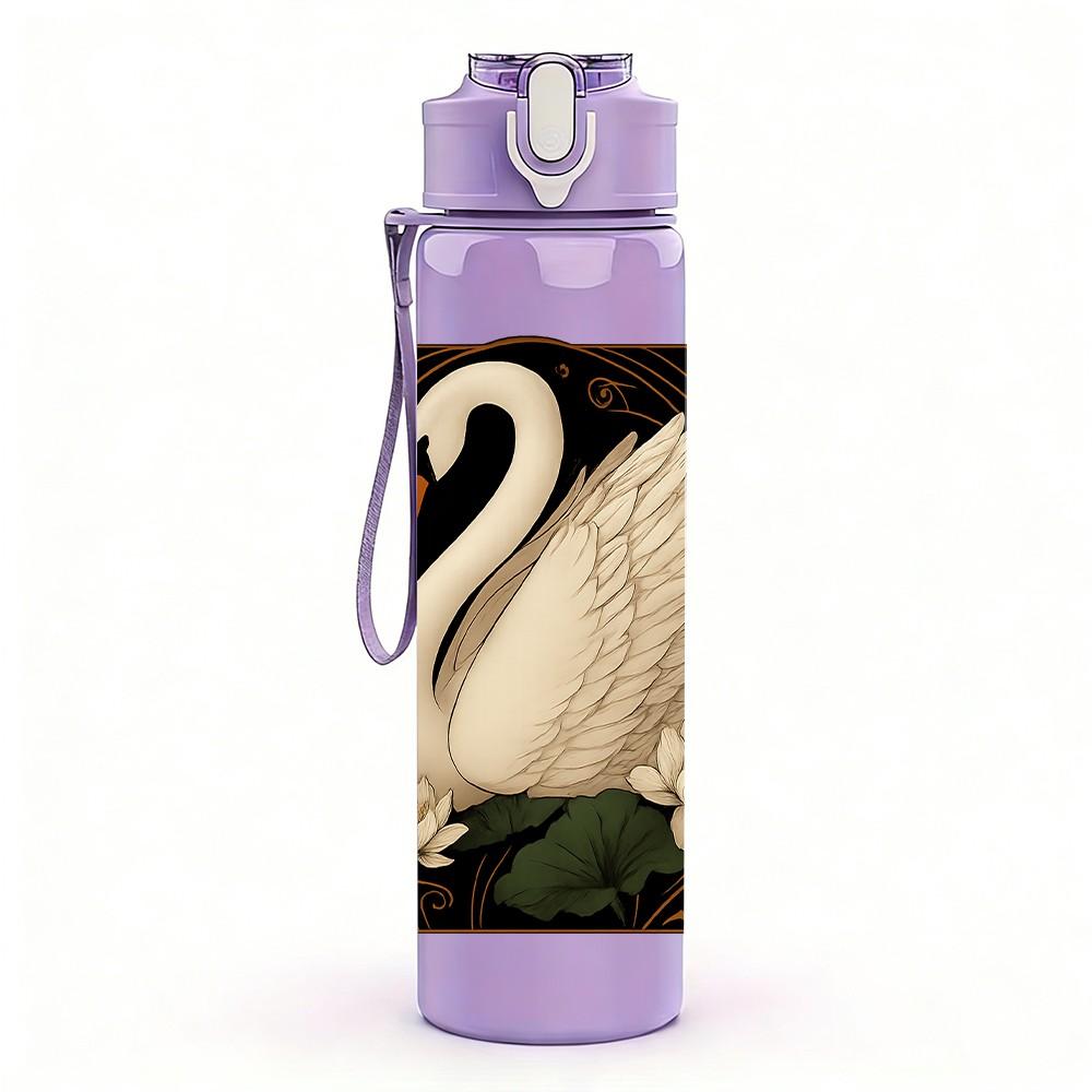1PC White Swan Lake Water Scene Print 750ml Color Plastic Sports Water Bottle Leakproof Flip Straw Lid Suitable for Sports Office Home Use