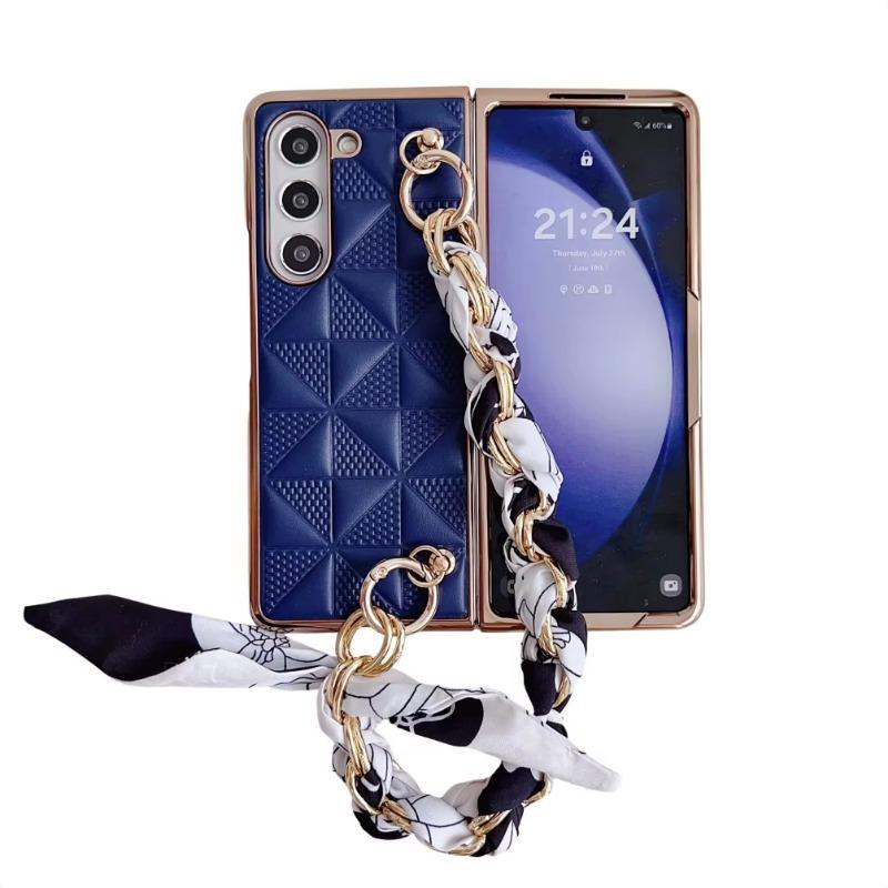 Wrist Strap Leather Phone Case for Samsung Galaxy Z Fold 6 5 4 Galaxy Fold6 Fold5 Fold4 Protective Shockproof Cover
