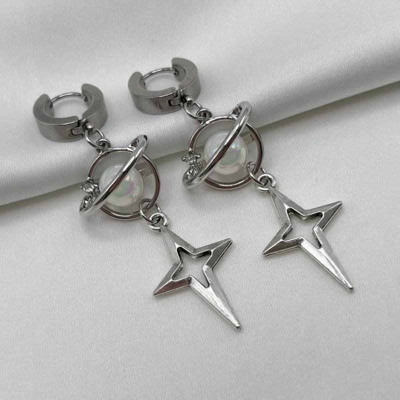 Neptune Dangle Earrings Nickel Free Hypoallergenic Y2K Goth Punk Edgy Grunge Jewelry Silvery Tone